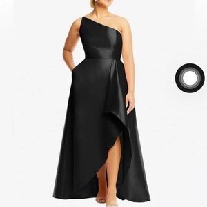 ALFRED SUNG Black One-Shoulder Draped Evening Dress